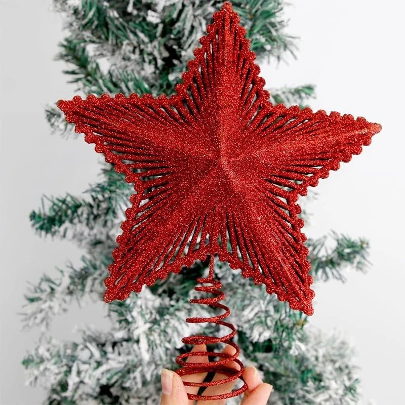 Star Tree Topper - 25cm vermelho glitter árvore de natal