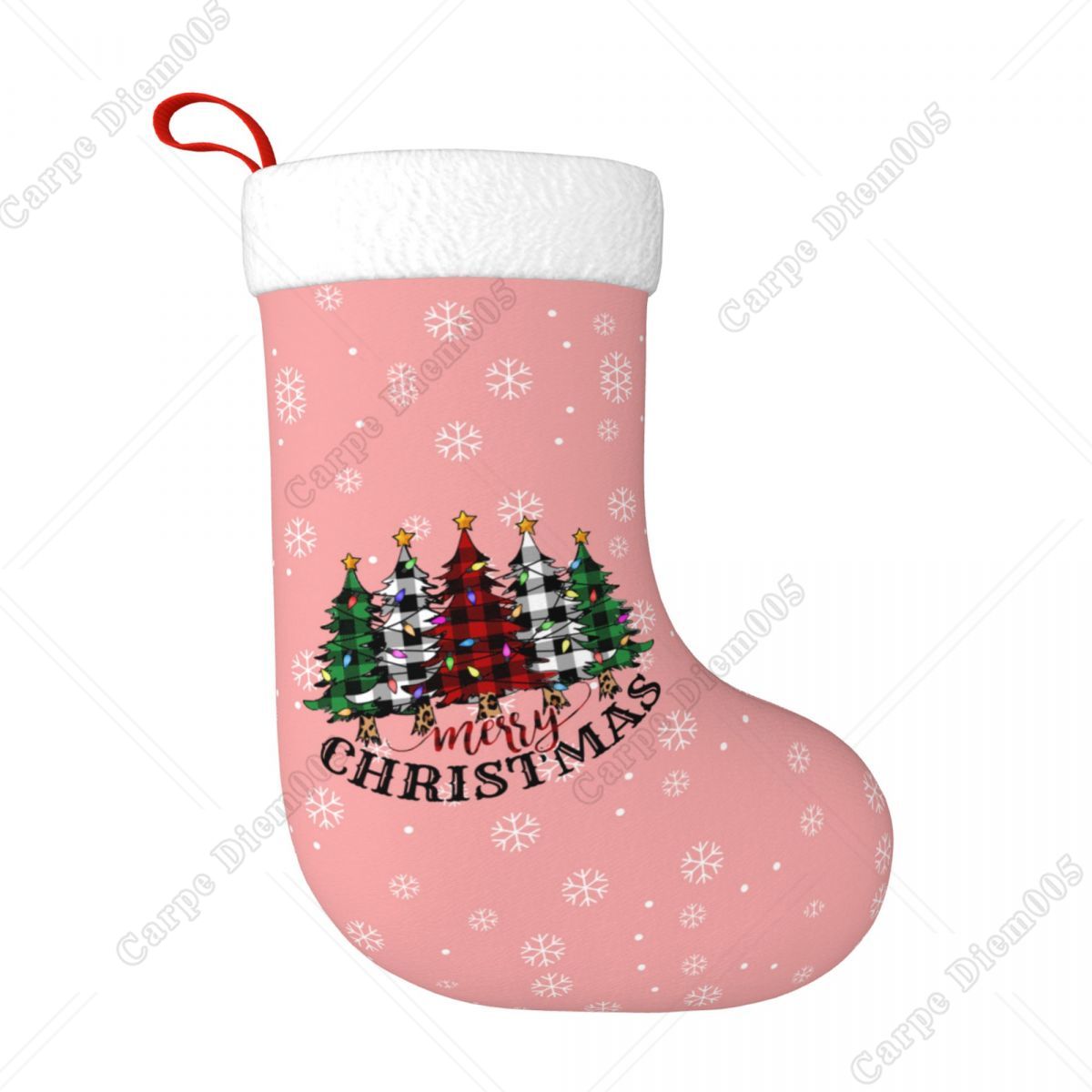 Christmas Stocking Hanging - Flocos de neve rosa árvores de