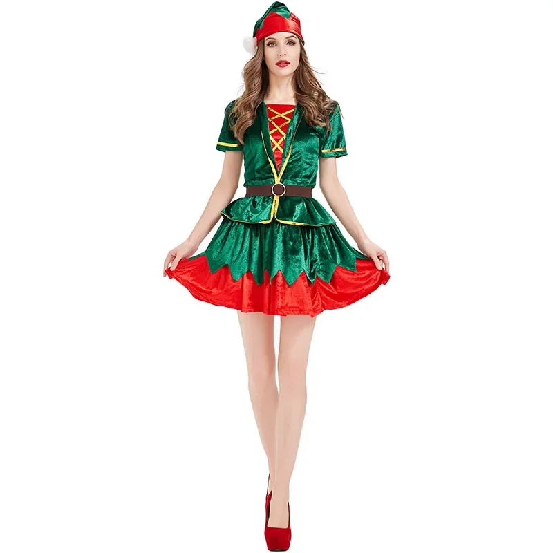 Elf Costume Christmas - Feminino natal verde elfo traje papai