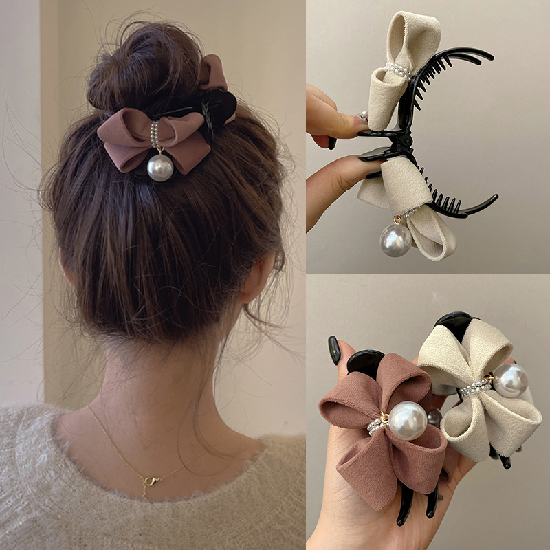 Ribbon Bow Gift - Pérola Bow Tie Cabelo Garra Clipe,