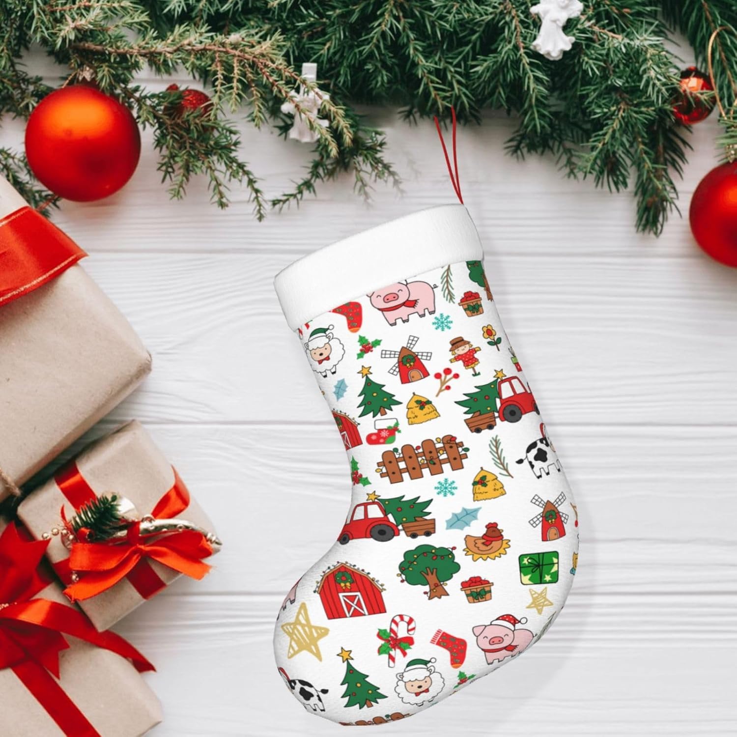 Christmas Stocking Hanging - Animais de fazenda meias de natal
