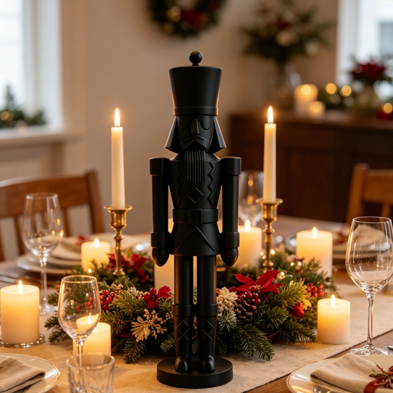 Nutcracker Figurine - Estátua Minimalista de Soldado Quebra-Nozes Preto,