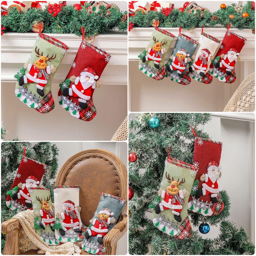 Christmas Stocking Hanging - Meias de Natal Multicoloridas com Boneco