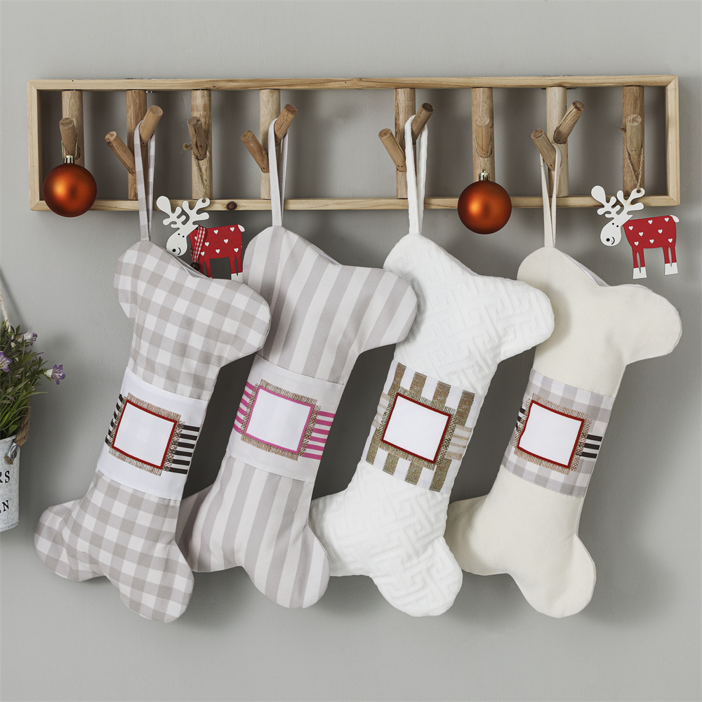 Christmas Stocking Hanging - Meia xadrez Pet Natal para cães,