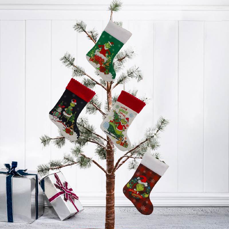 Christmas Stocking Hanging - Meia de natal grinch meia elfo