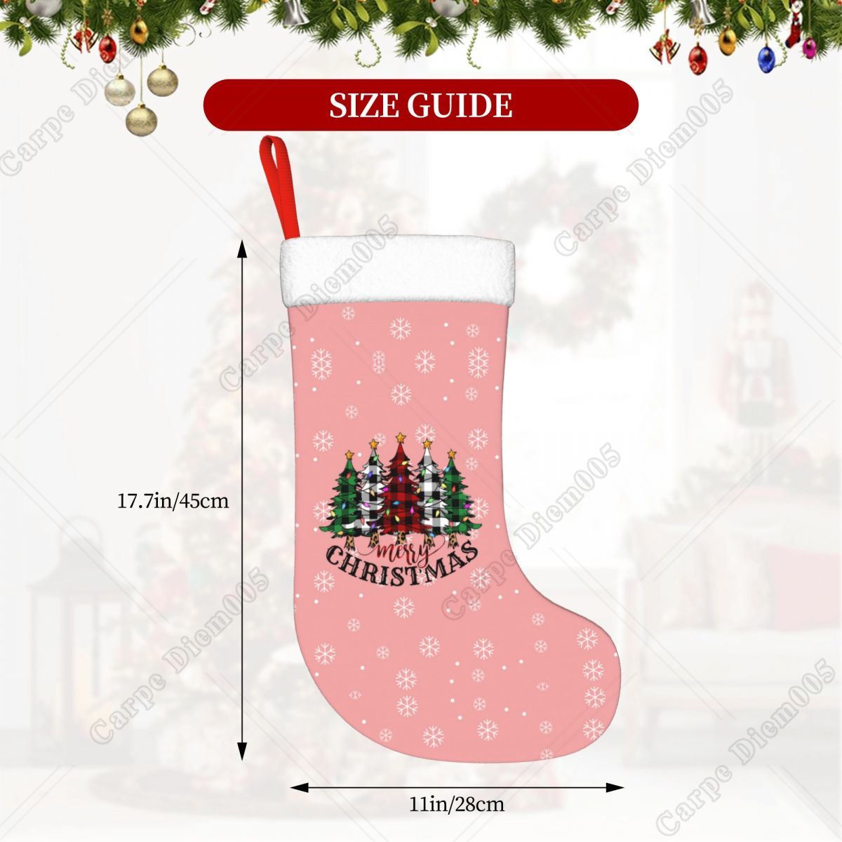 Flocos de neve rosa árvores de - Christmas Stocking Hanging avaliação e preço