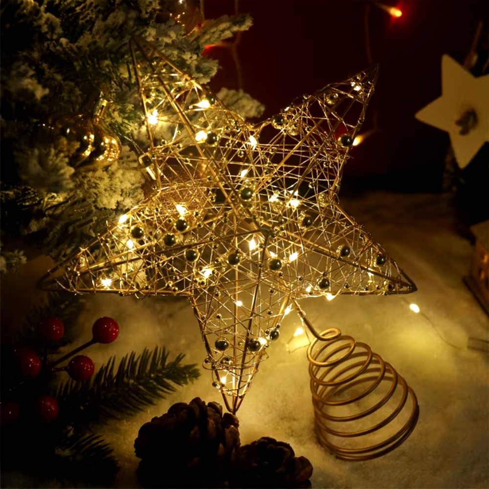 Ouro/prata led árvore de natal - Star Tree Topper avaliação e preço