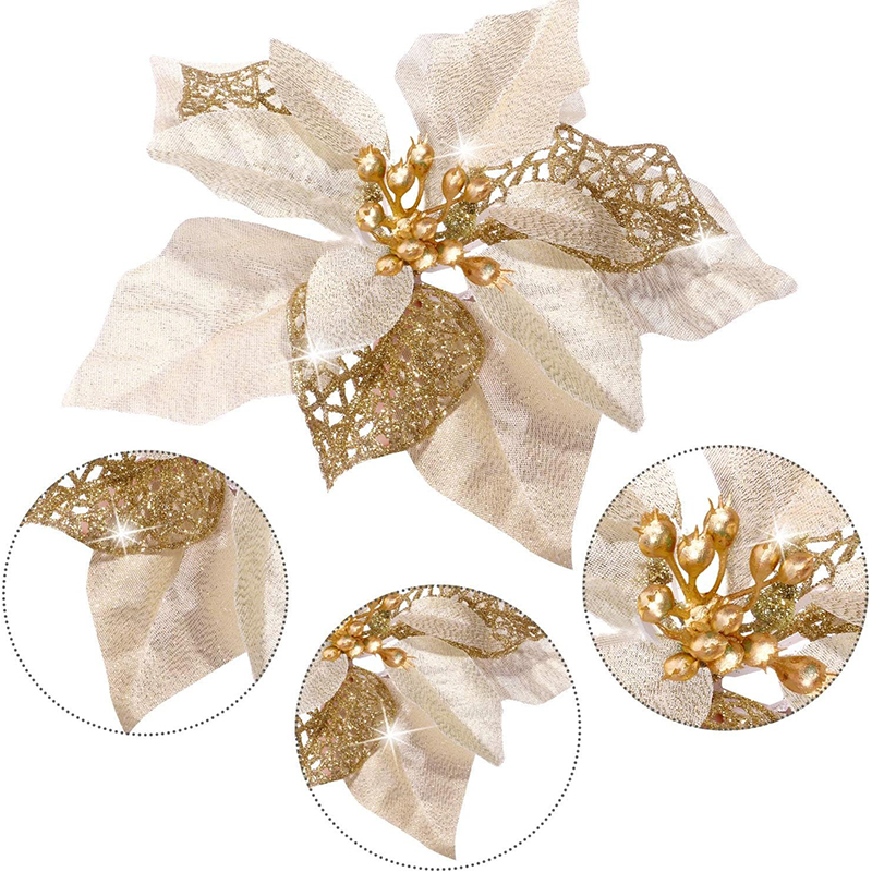 10 pçs glitter flor artificial - Christmas Wreath Fake avaliação e preço