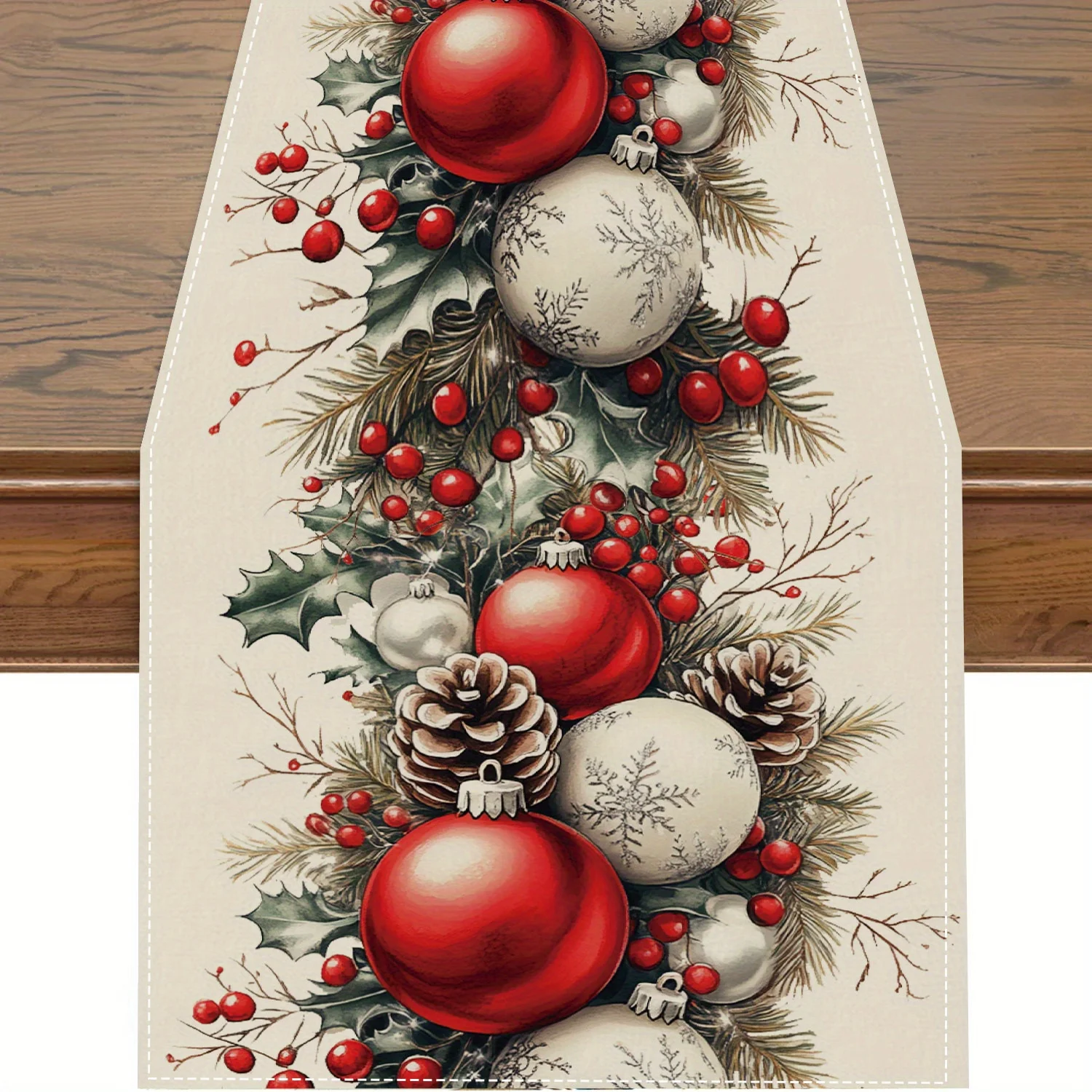 Bolas de natal pinha vermelho  - Christmas Table Runner avaliação e preço
