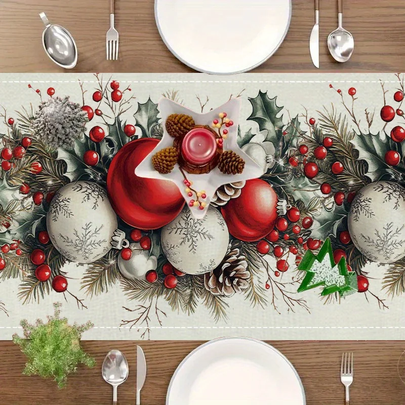 Bolas de natal pinha vermelho  - Christmas Table Runner avaliação e preço